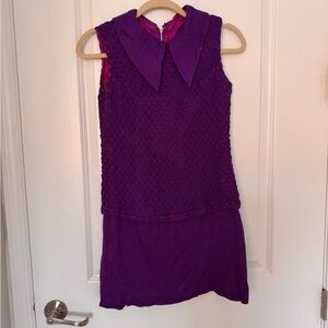Vintage 70s Purple Sleeveless Dress with Collar